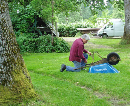 repairing the wheelbarrow